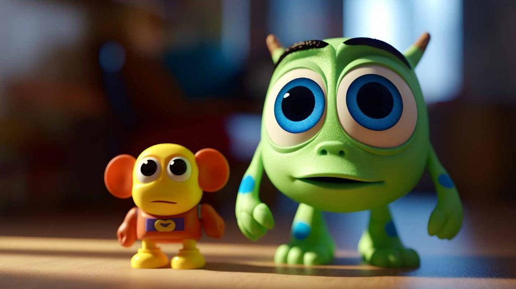 Two animated characters from Pixar, showcasing a scene that highlights their unique and expressive designs.